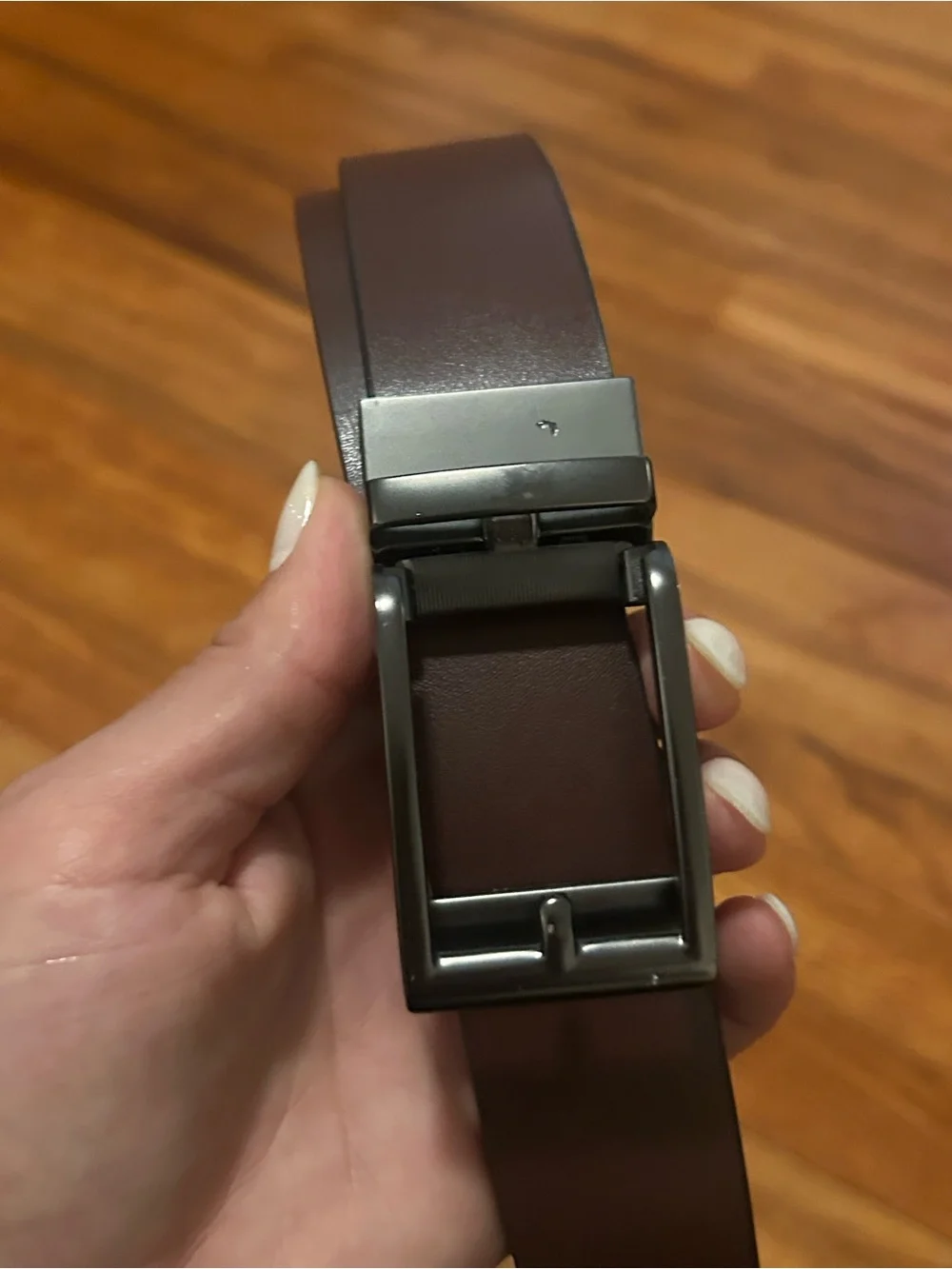 Classic Men's Brown Leather Belt with Matte Gunmetal Buckle